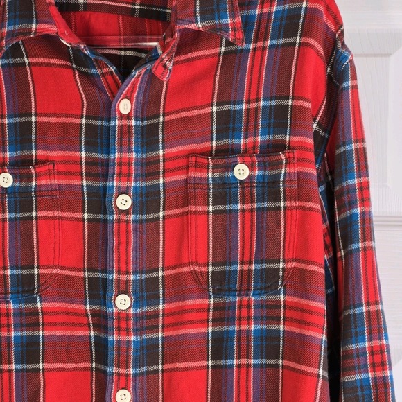 Polo Ralph Lauren Plaid Flannel Shirt Chest Pockets Size L Button‎ Down Red Blue - Picture 2 of 9